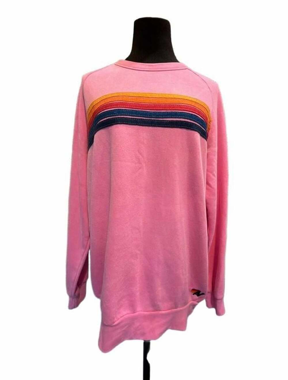788 Aviator Nation 5 Stripe Relaxed Crew Sweatshirt L Pink